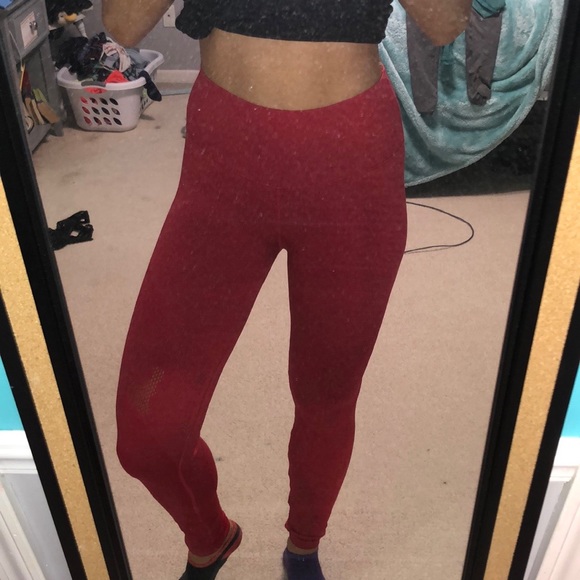 Red fabletic leggings, really cute w/ lace detail - Picture 3 of 3